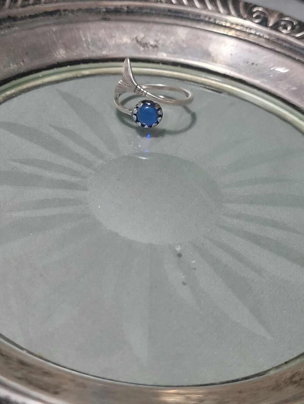 Sterling Silver Blue Stone Adjustable Ring - Blue